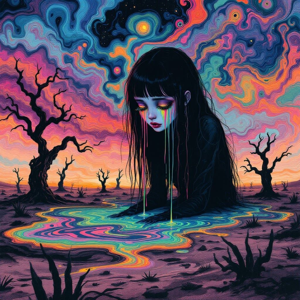 Ethereal Goth Girl Weeps Tears of Ferrofluid