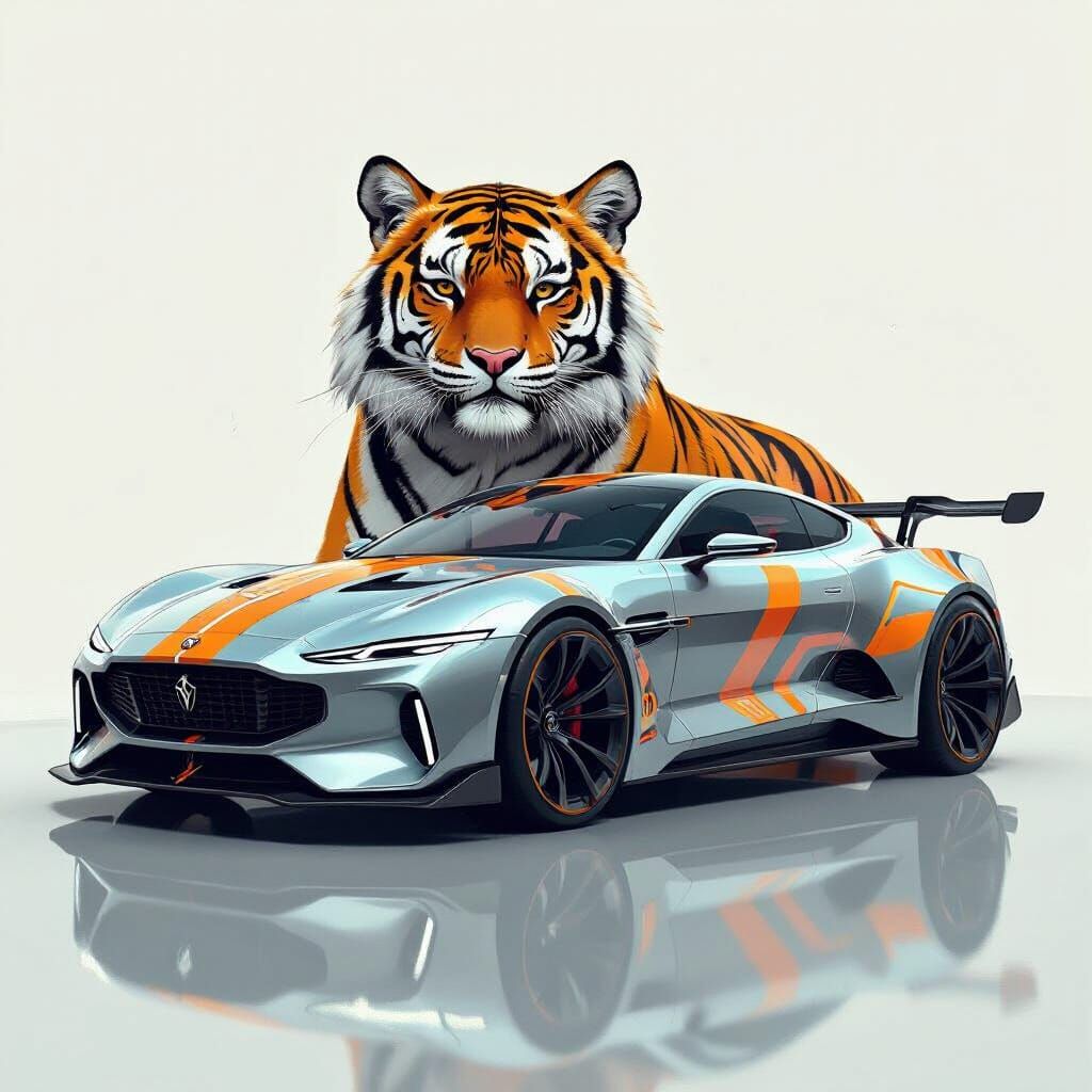 Futuristic Tiger Car Design in Retro-Futuristic Style