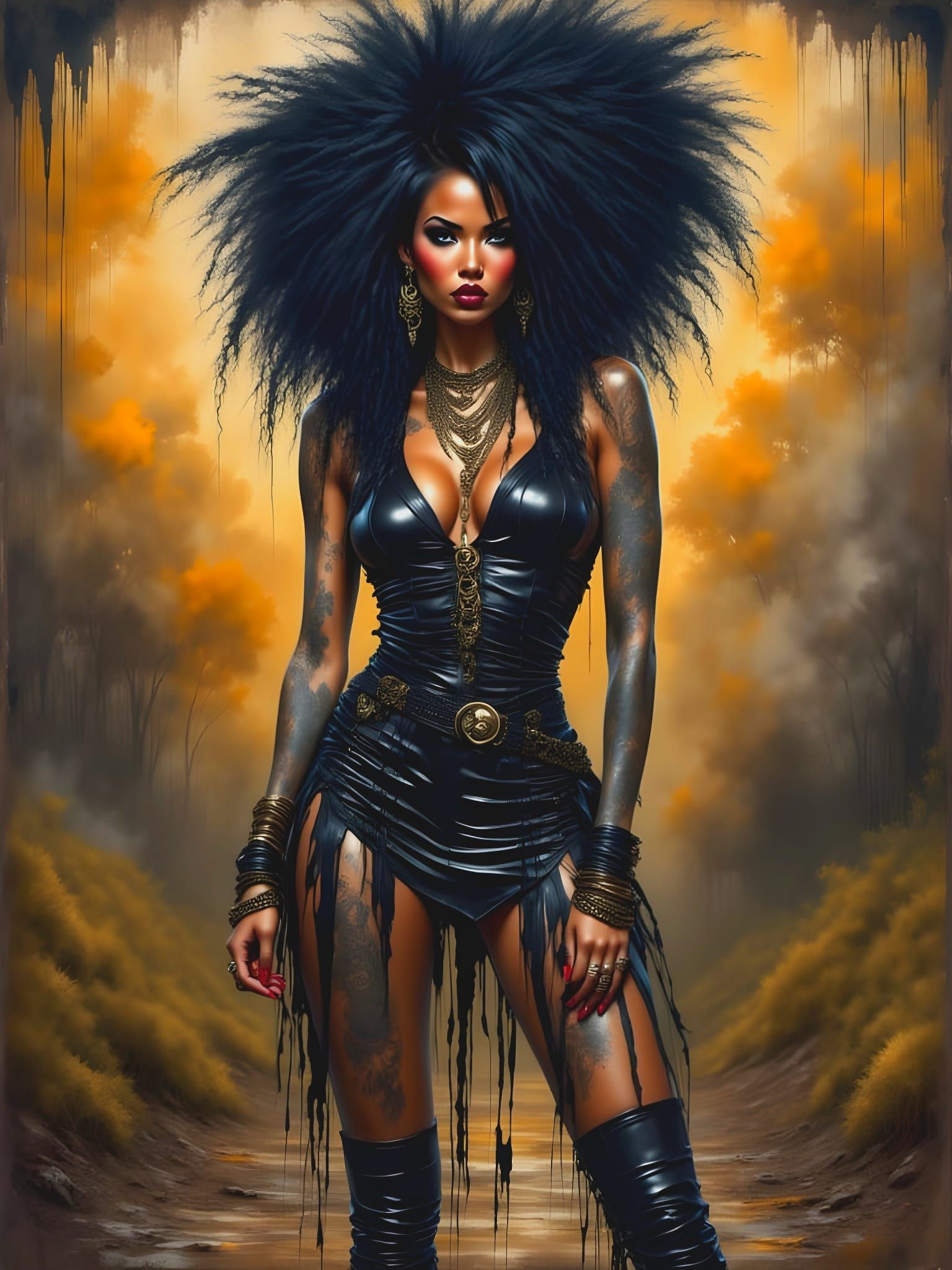 Gothic Ebony Goddess in Luxurious Leather