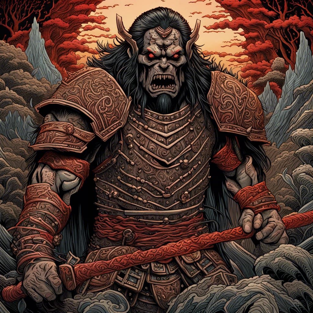 Uruk-Hai Samurai Woodblock Print