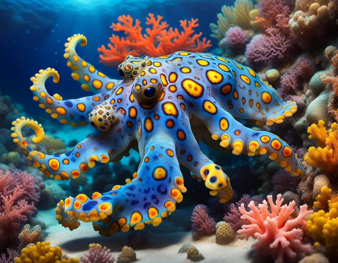 Blue-Ringed Octopus with Gold Iridophores
