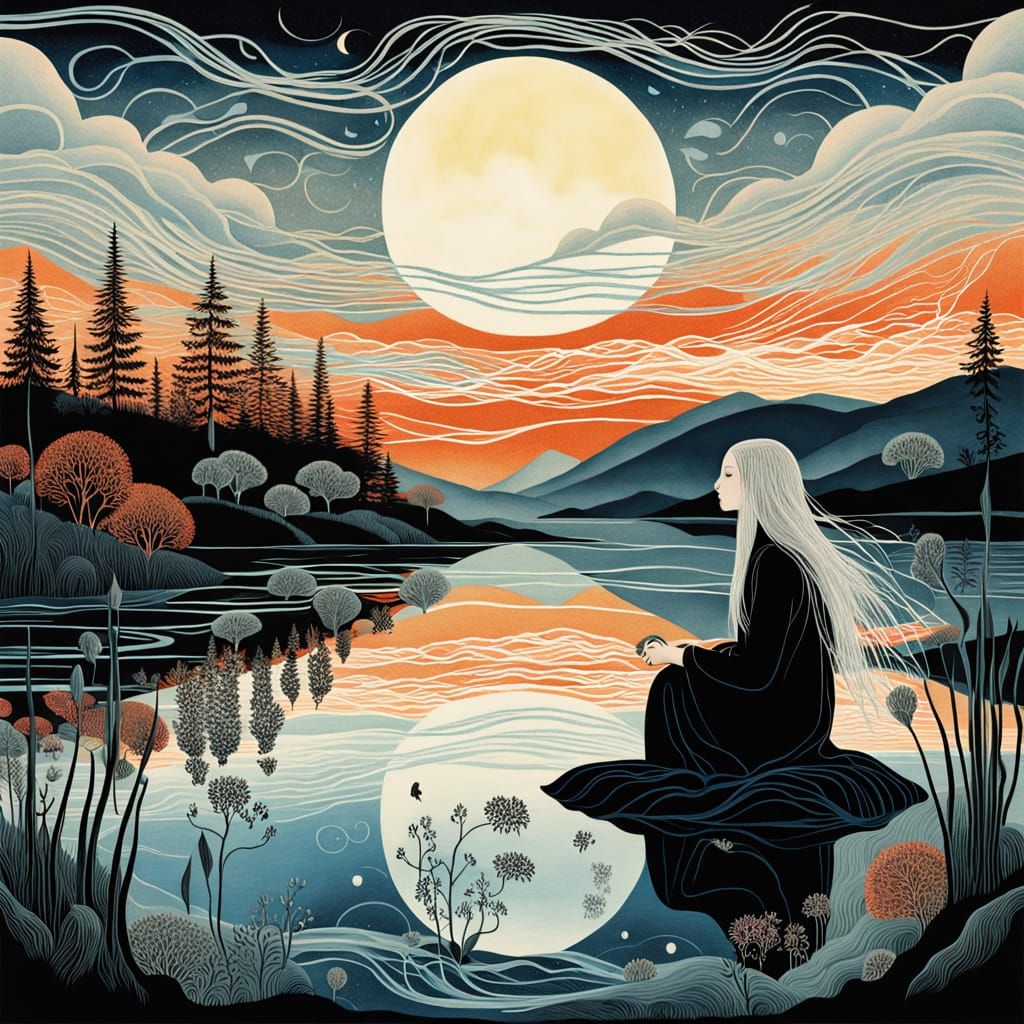 Ethereal Bio Art of a Woman in a Surreal Sunset