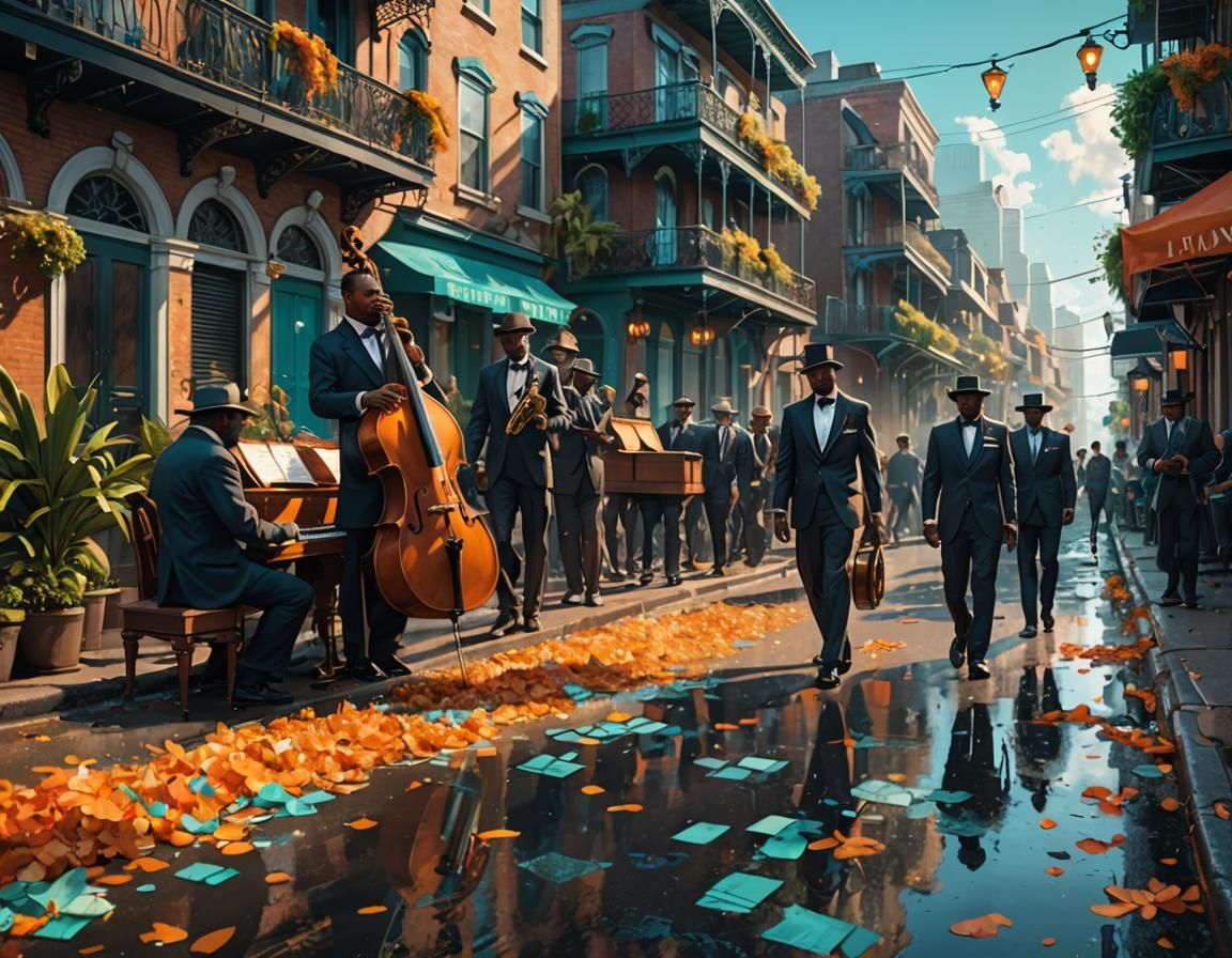 New Orleans Jazz Funeral in Hyperdetailed Concept Art