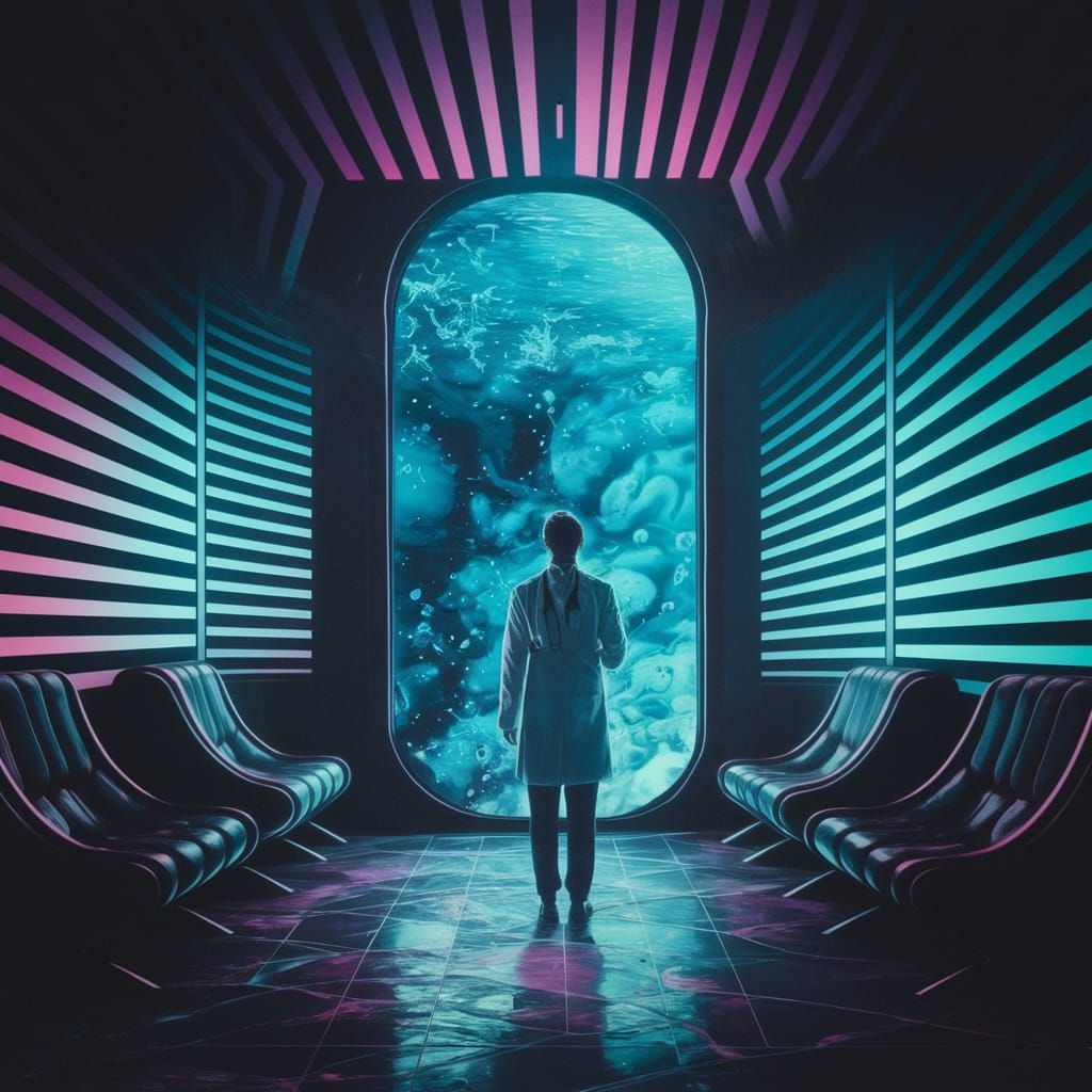 Surreal Doctor's Portal to Bioluminescent Ocean