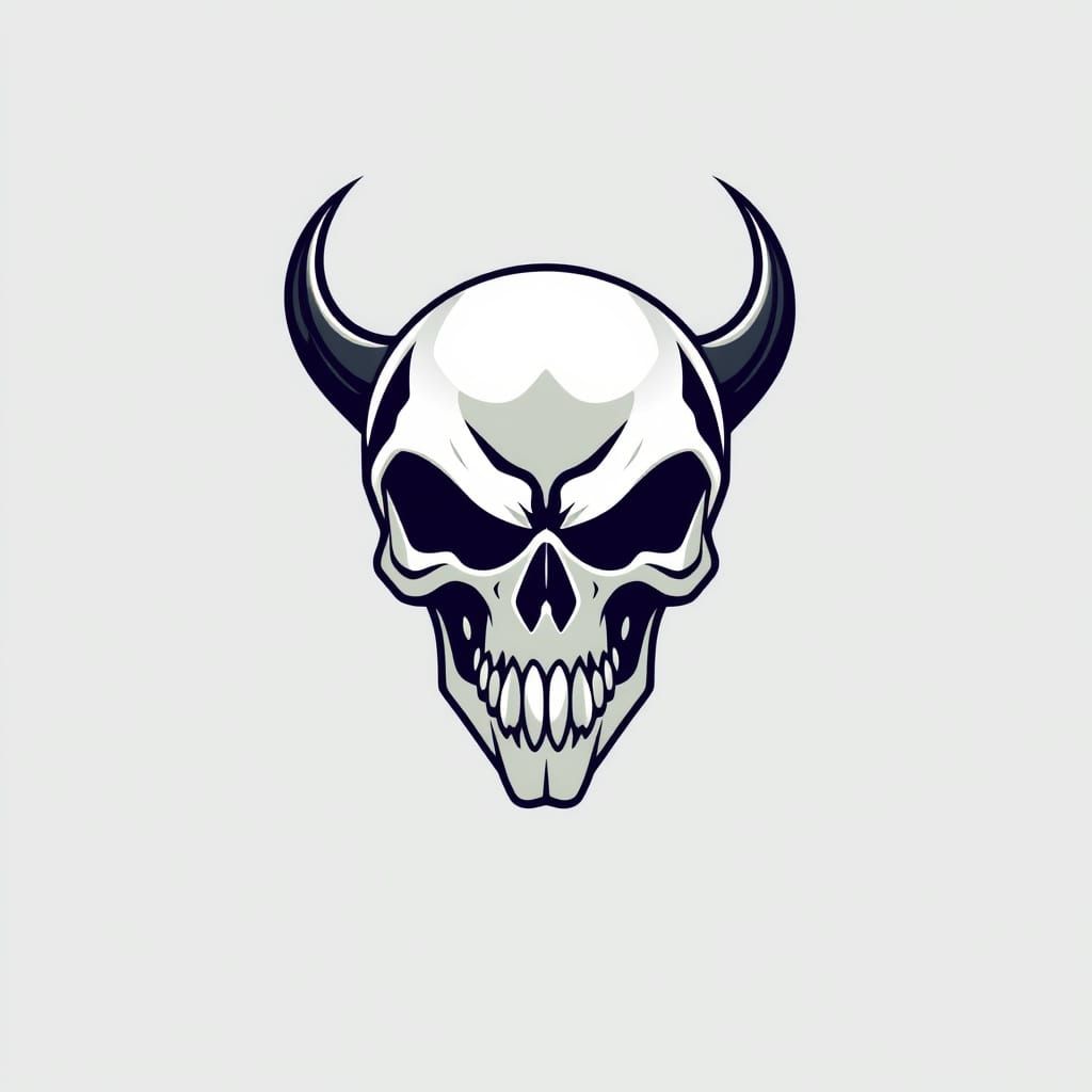 Stylized Skull Logo with Winged Horns