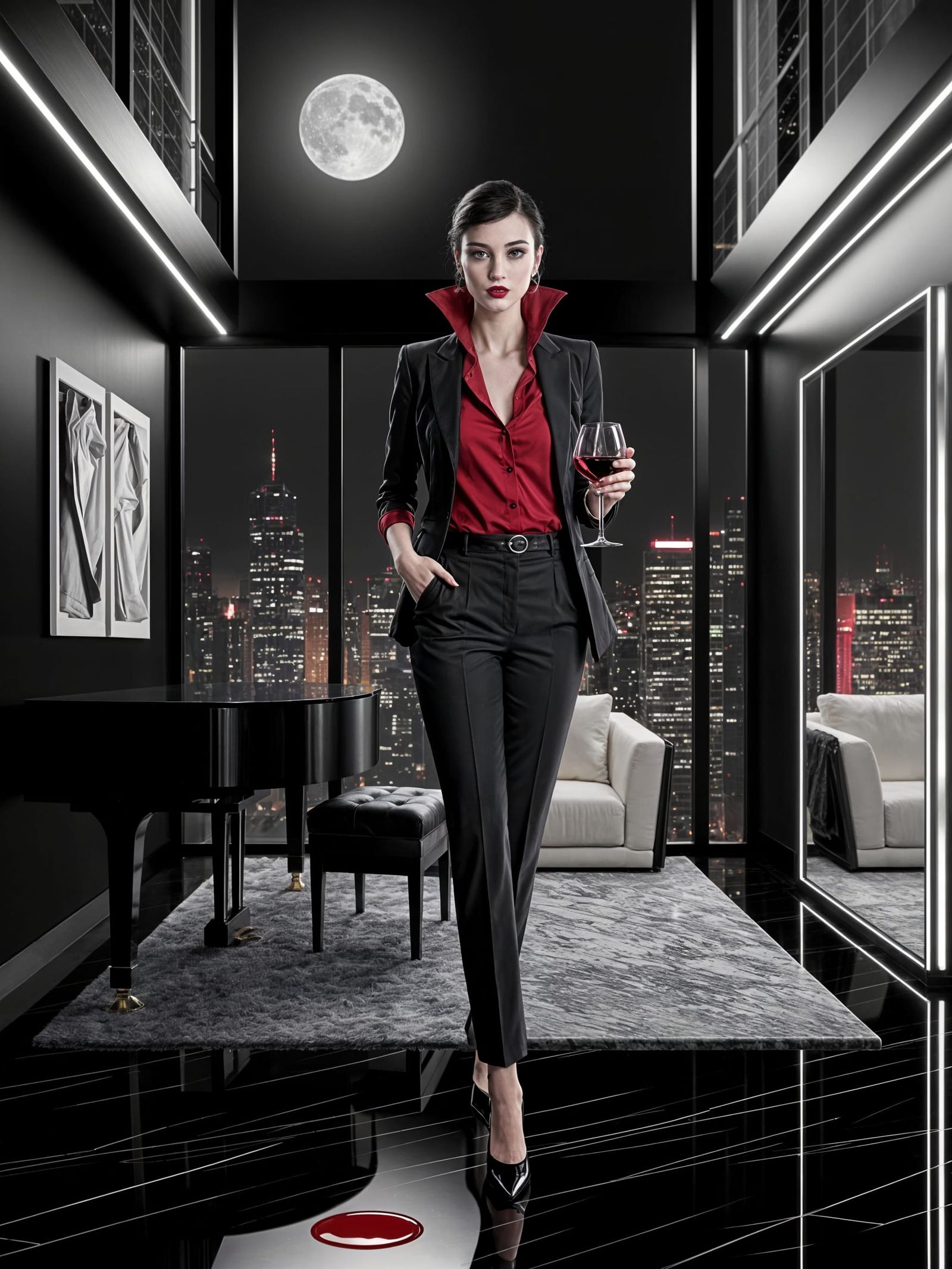 Vampire spilling red wine (Ideogram 2a Turbo - Clarity Upscale 50%)