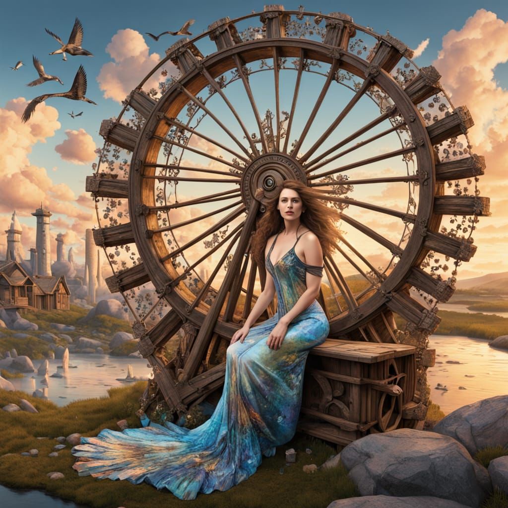Surreal Steampunk Goddess Empowers Floating Island City