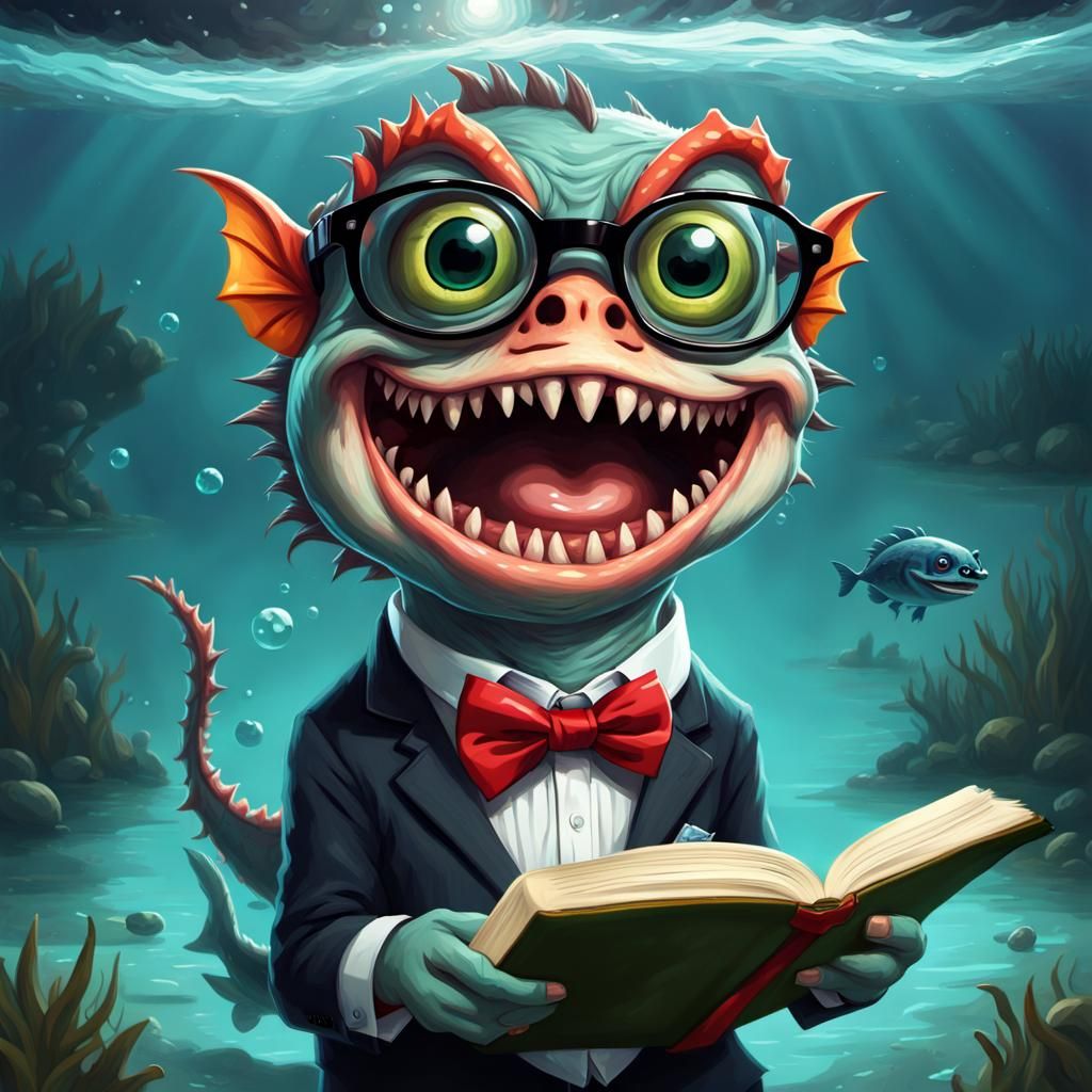 Nerdy Piranha Teacher: An Impasto Oil Painting