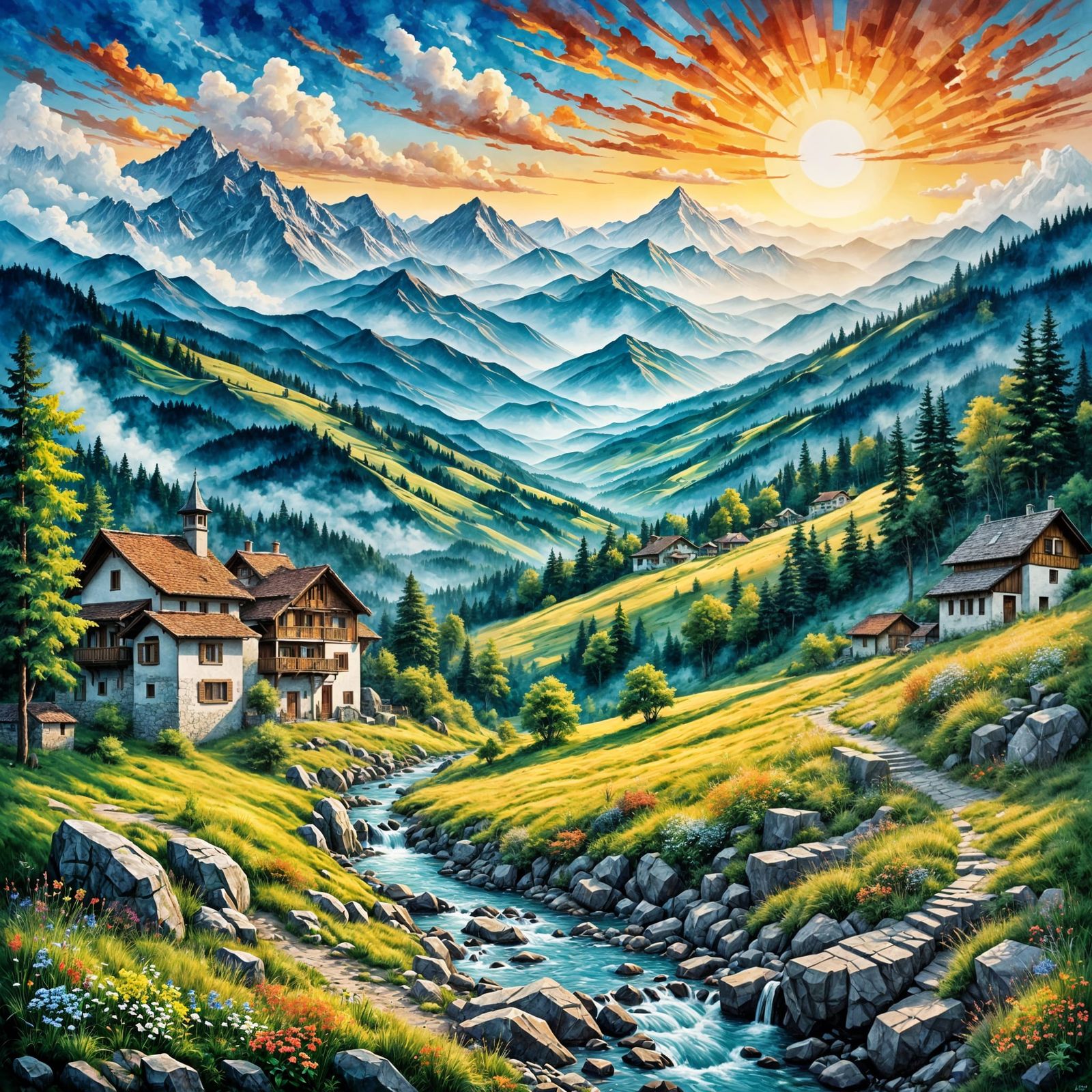 The Swiss Alps Bathed in Sunlight