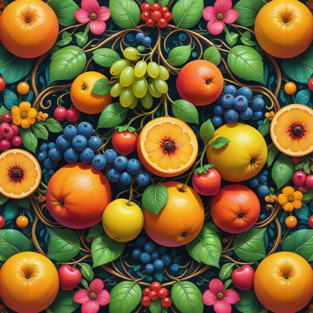 Symmetrical Floral Masterpiece with Hidden Faces and Vines