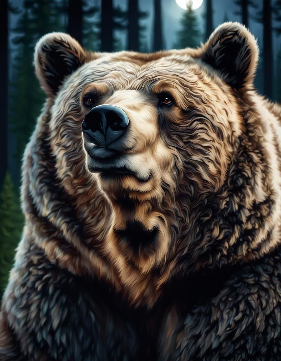 Handsome Obese Bear Portrait in Moonlight, 8k