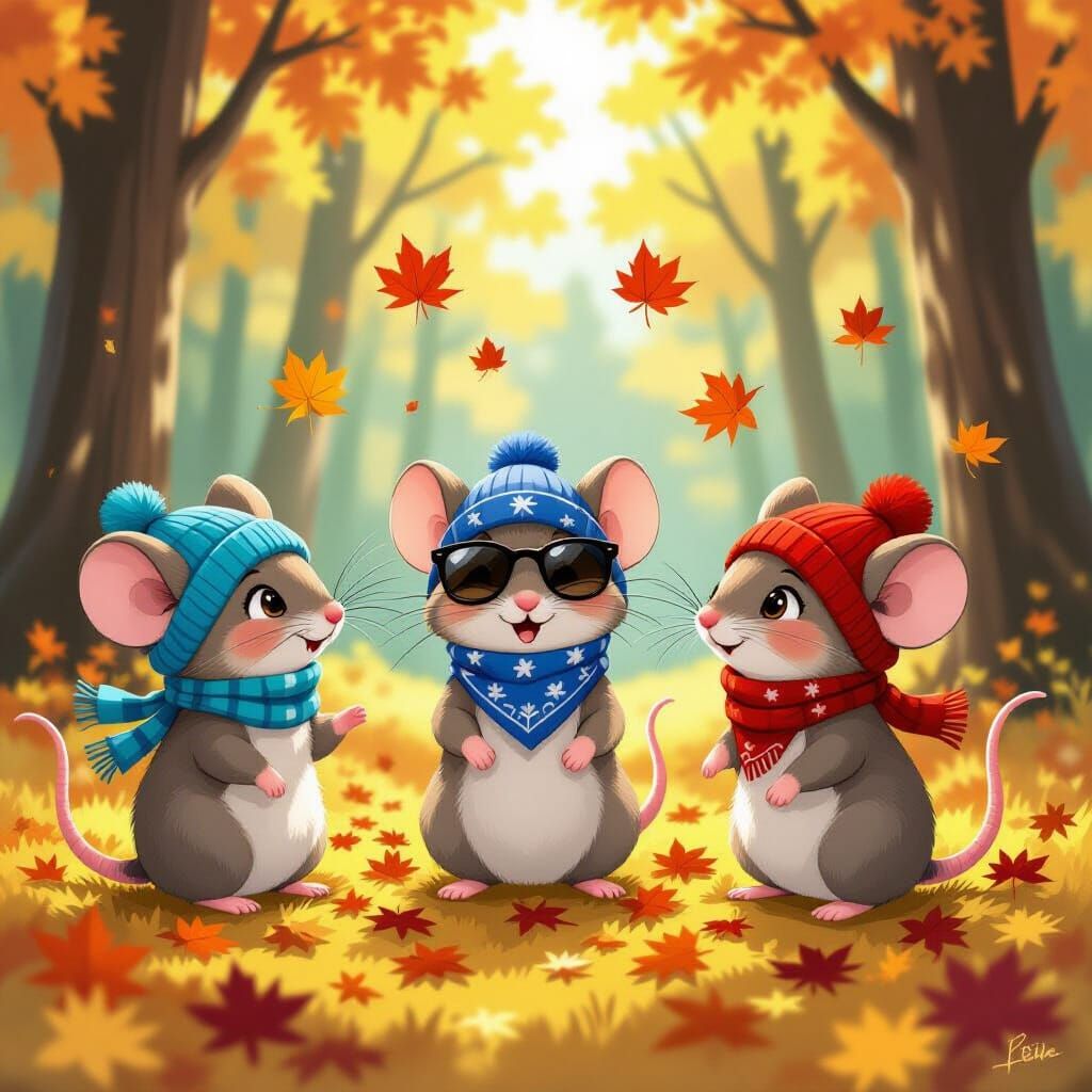 Whimsical Mice in Sunny Forest Clearing