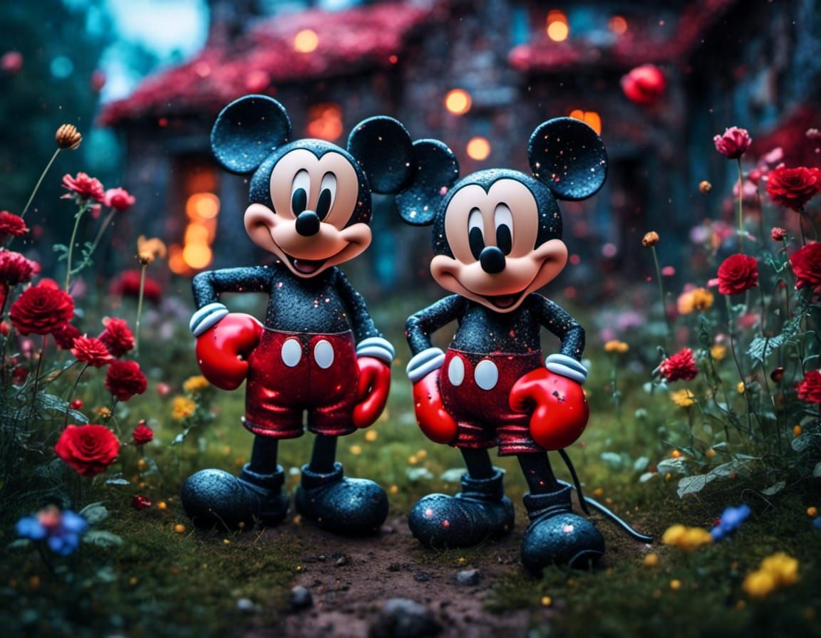 Mickey Mouse Boxing in Yard: Detailed Splash Art