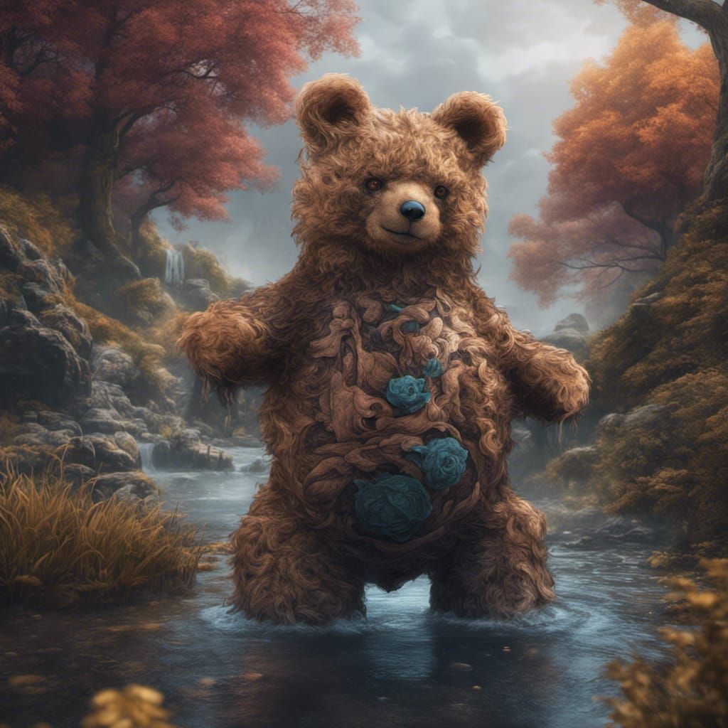 Teddy Bear with Weapon: Detailed Matte Painting