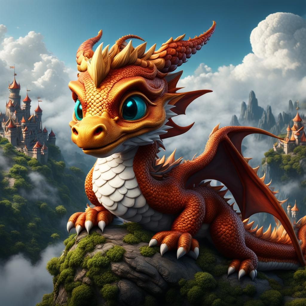 White Cloud Baby Dragon Fantasy Concept Art