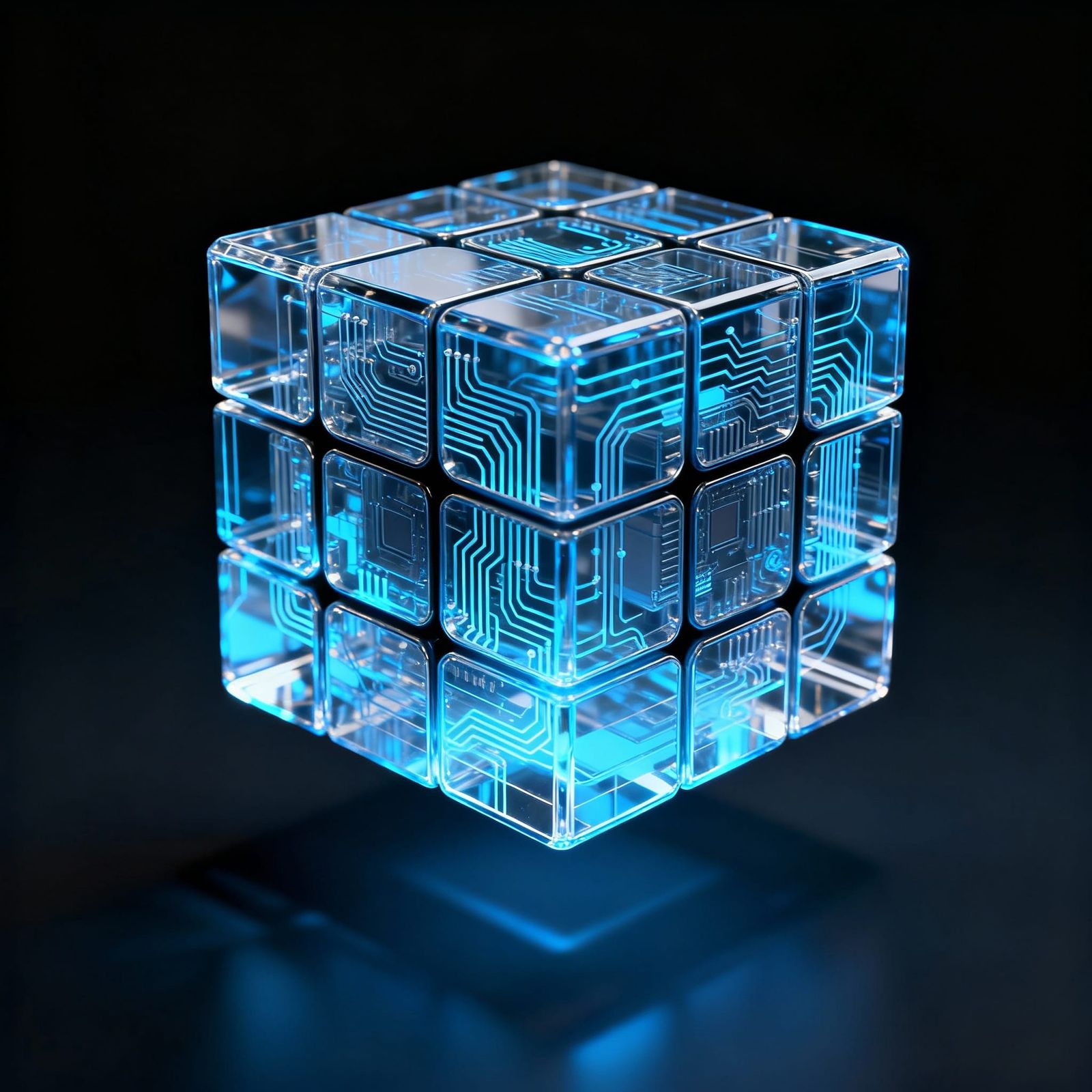 Transparent Rubik's Cube with Glowing Circuitry