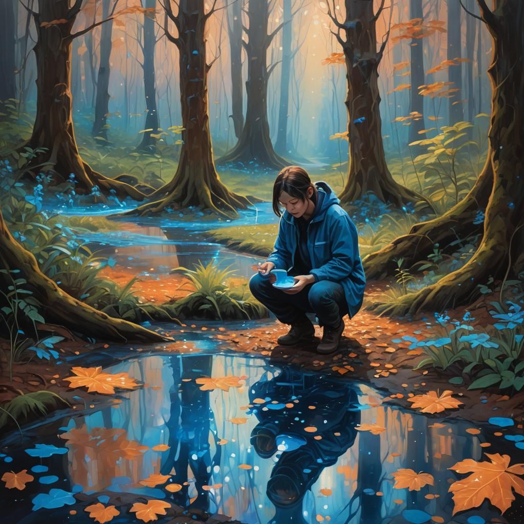 Glowing Milk in Mystical Forest: Fantasy Art