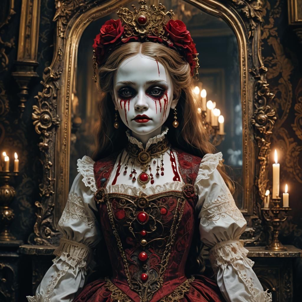Victorian Doll with Crimson Blood: Matte Painting