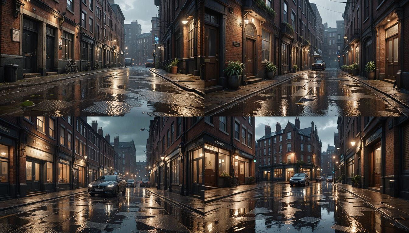 Gritty Manchester City Streets in Rainy Darkness