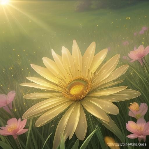 Flowers and Grass in Shimmering Sunlight