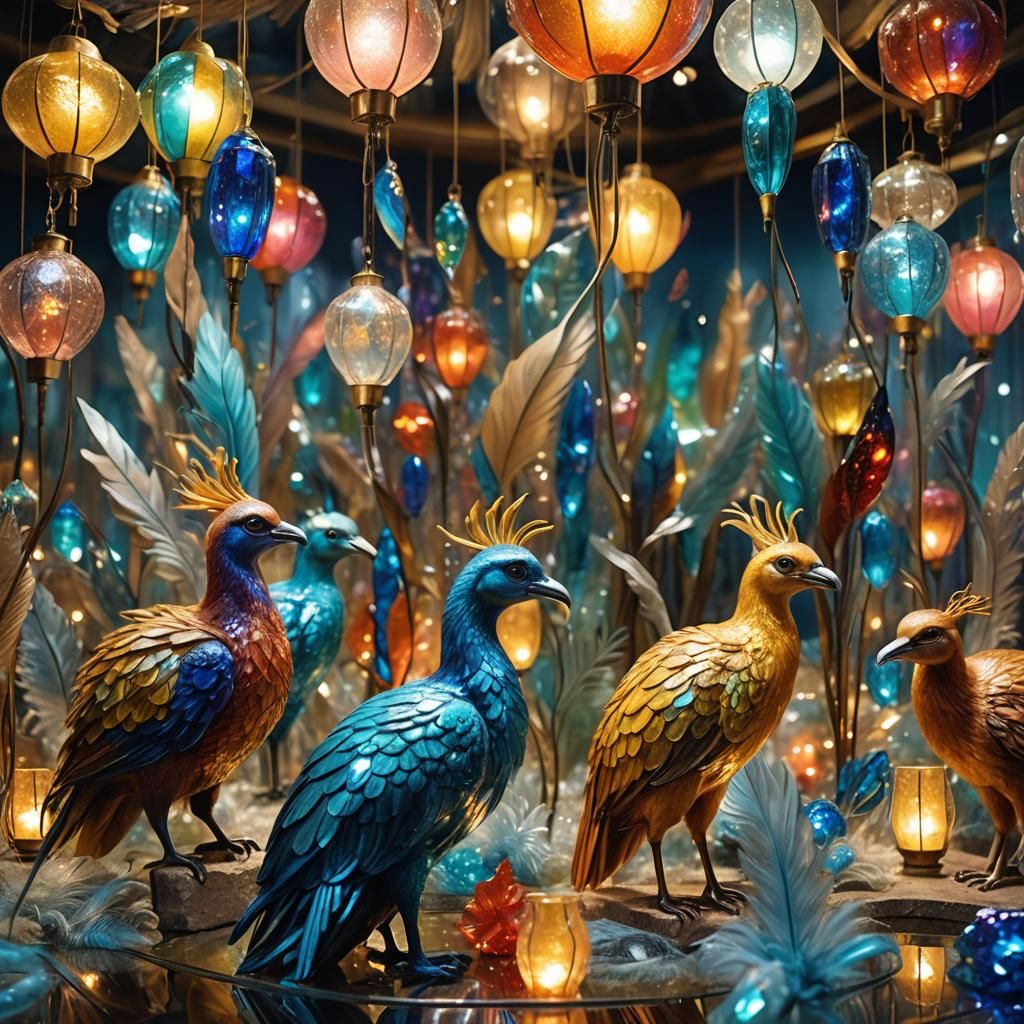 Glass Zoo Animals in Surrealist Oil Painting