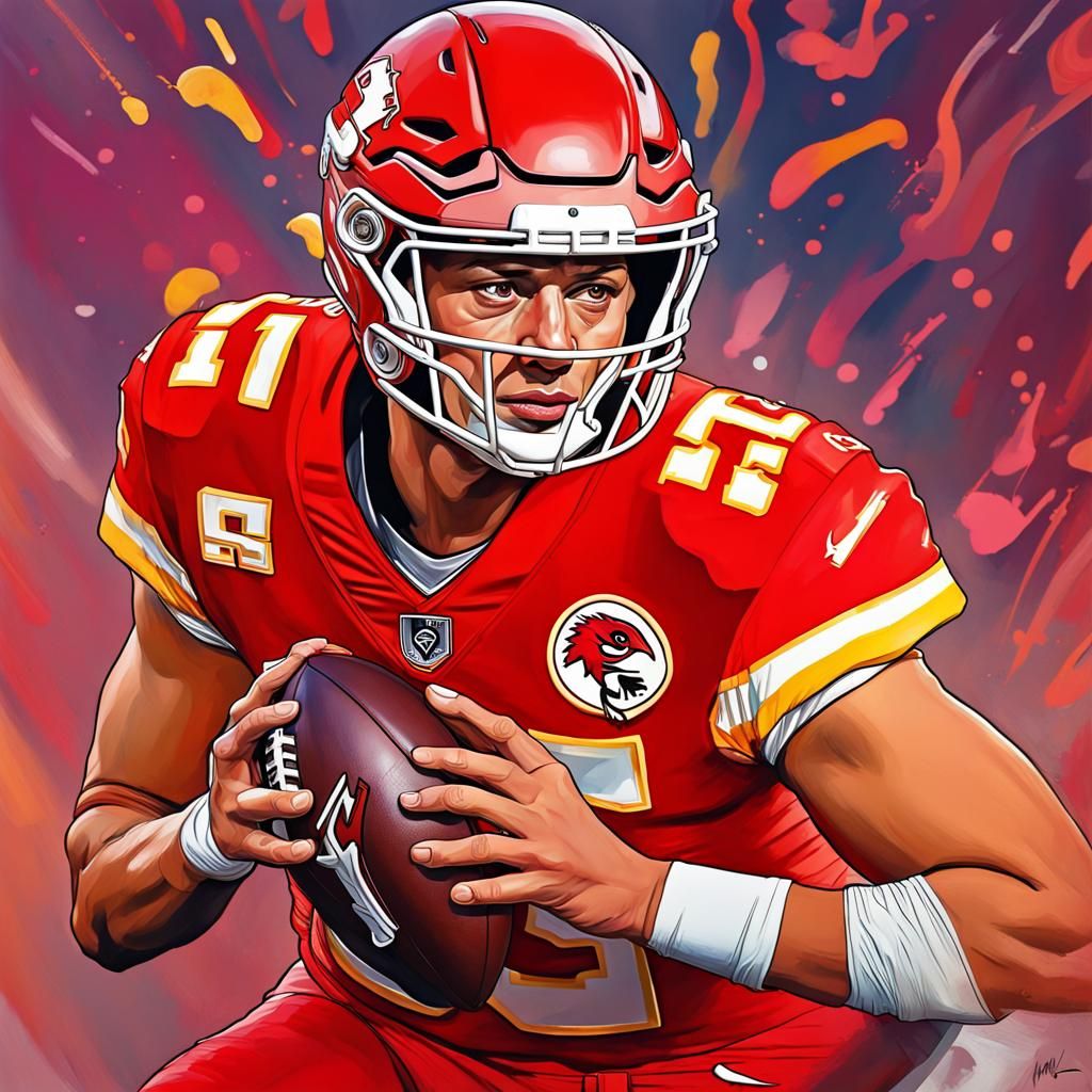 Hyperrealistic Portrait of Patrick Mahomes in Splash Art Sty...