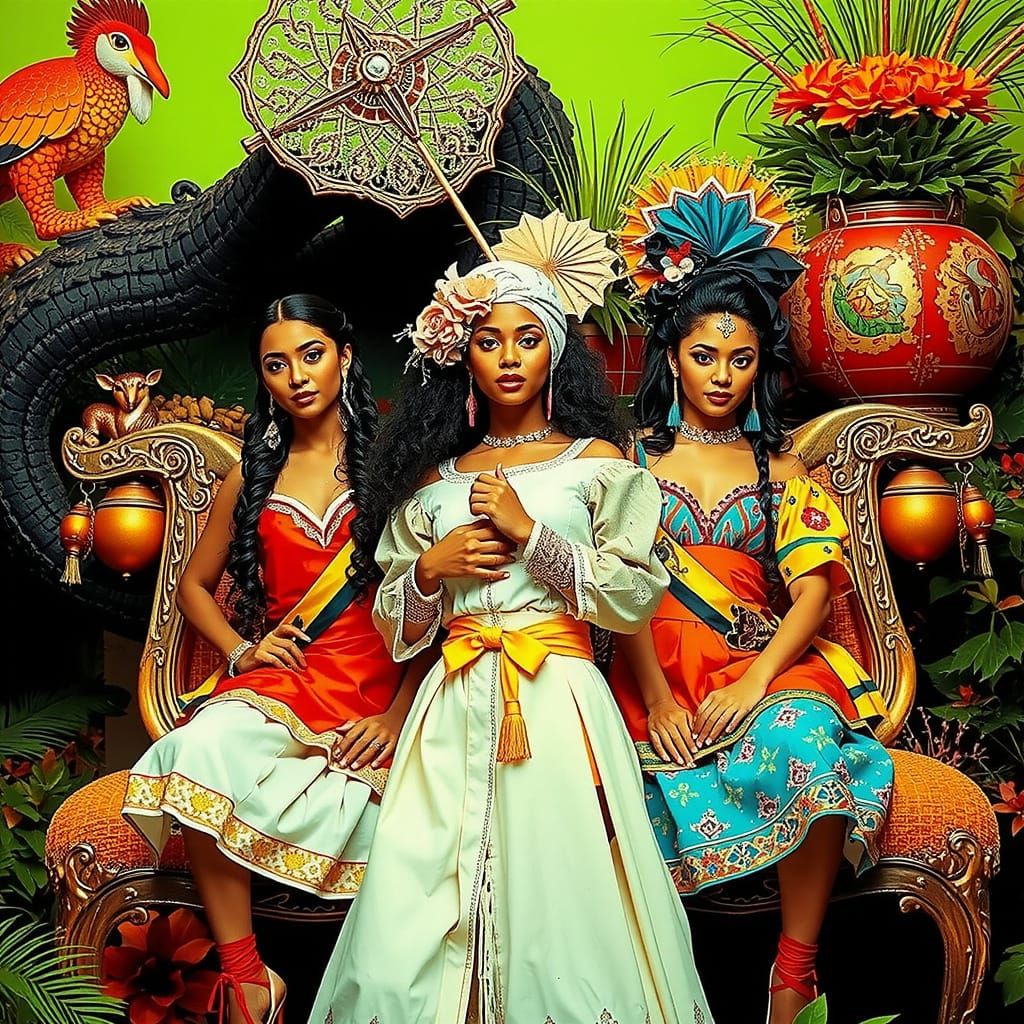 Elegant Woman Posing in Lush Environment, Hyperrealistic Sty...