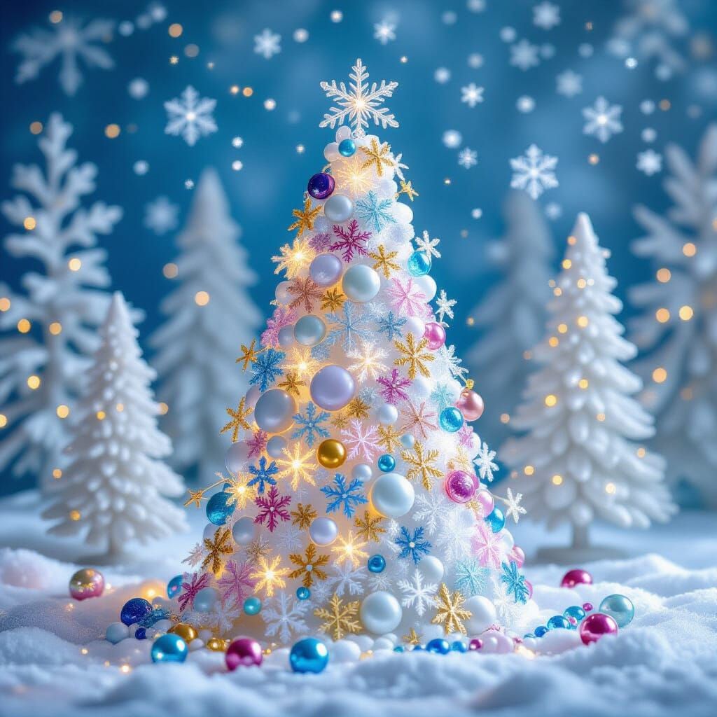 Luminous Sea Glass Bead Christmas Tree with Snowflake Garlan...