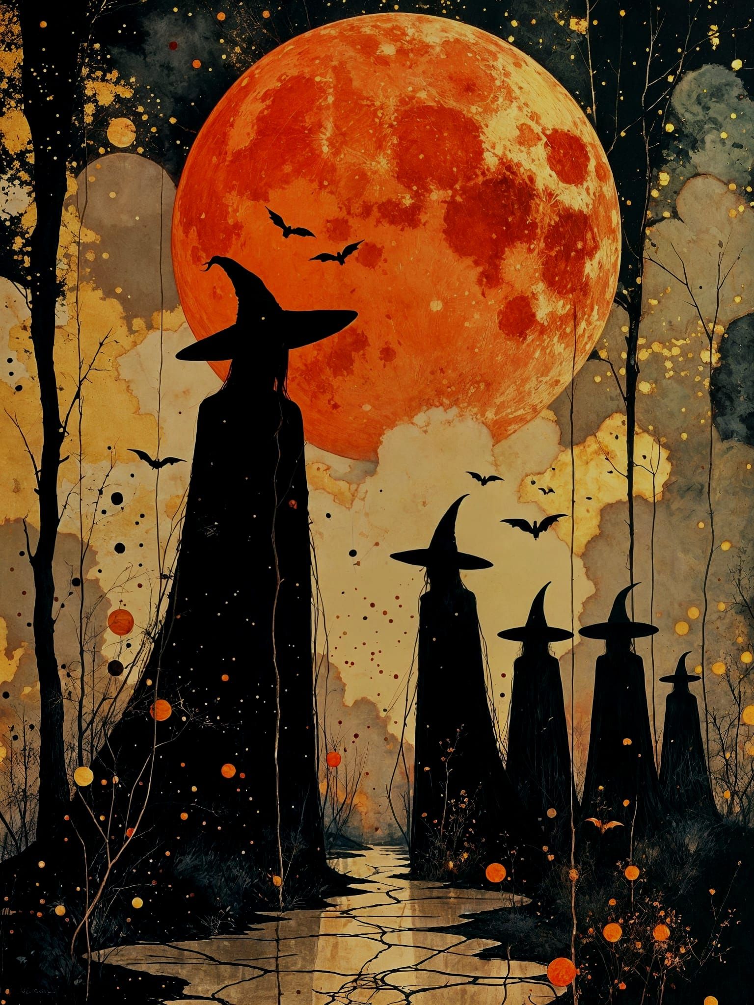 Witches of the Blood Moon Oil Painting