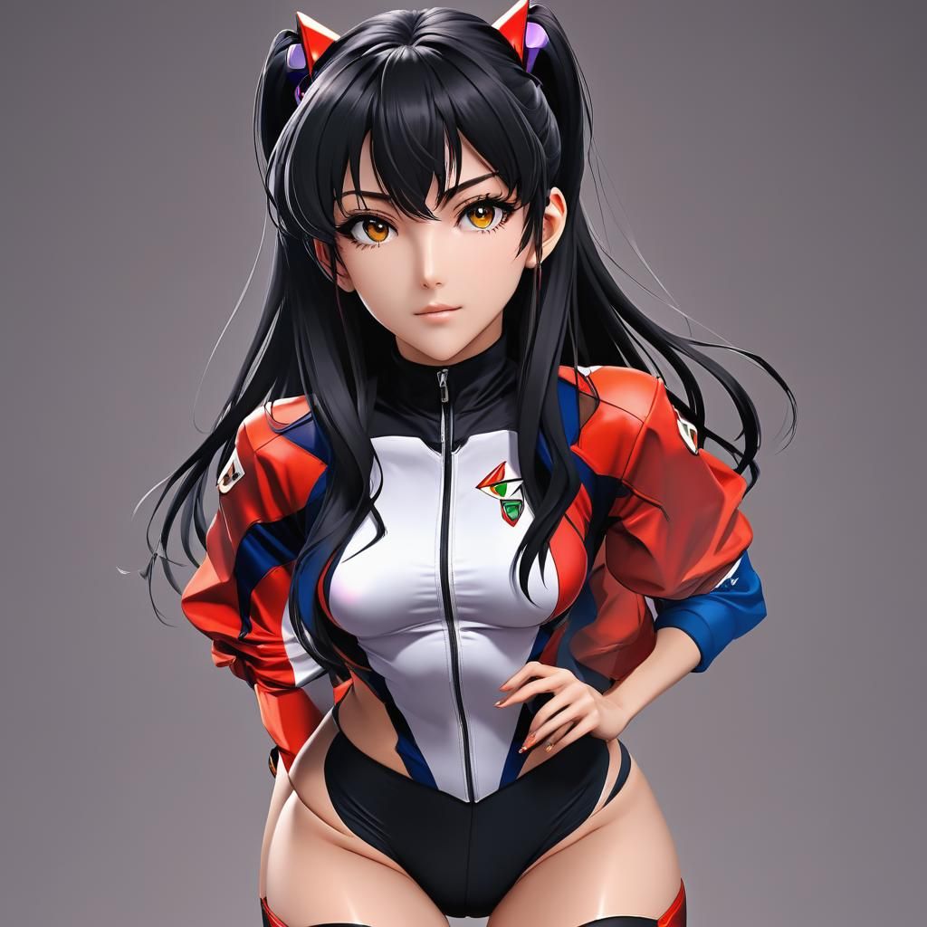 Anime Girl on Ferrari in 90s Evangelion Style