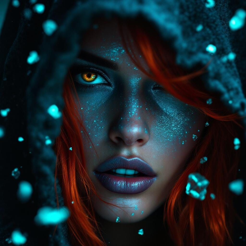 Sultry Sorceress with Fiery Red Hair and Teal Glitter