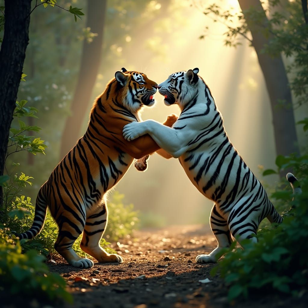 Tigers Clash in Misty Jungle: A Wildlife HDR Capture