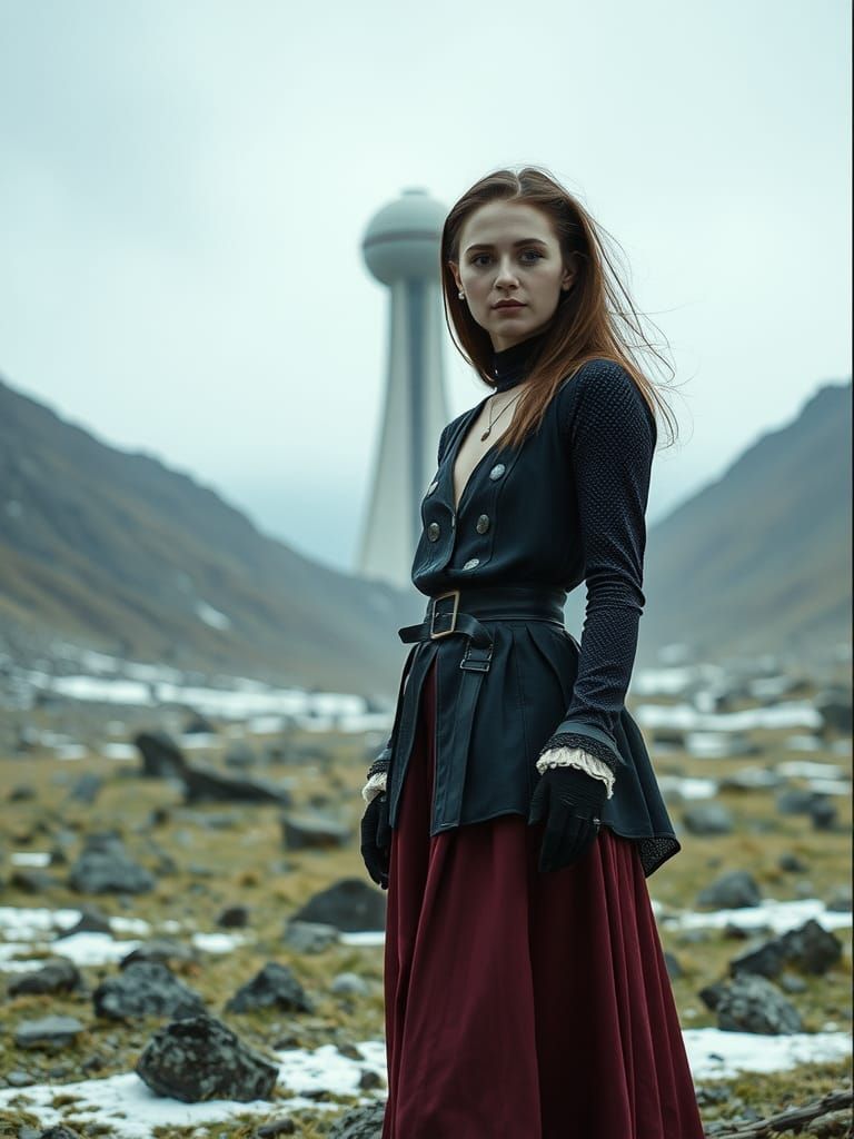 Futuristic Georgian Fashion in Snowy Landscape