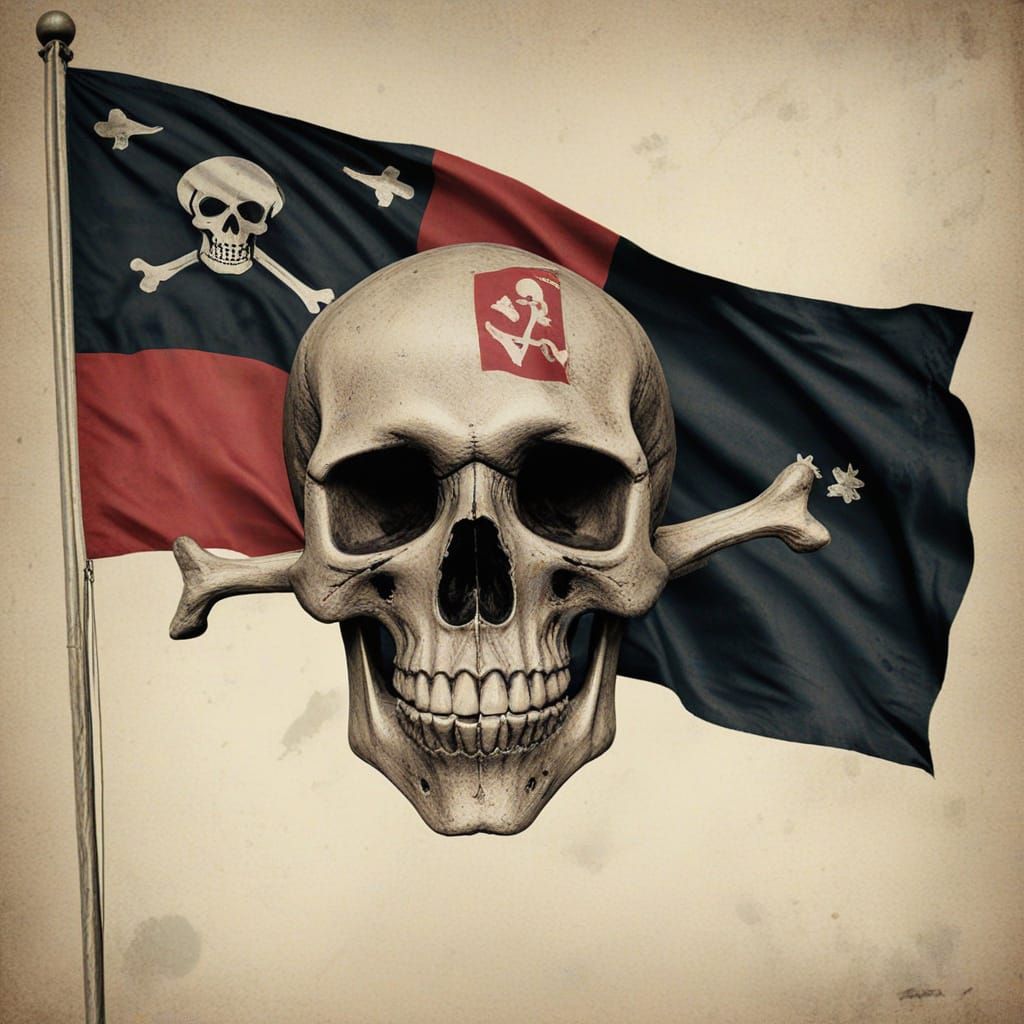 Pirate Flag with Skull, Bones and Horns