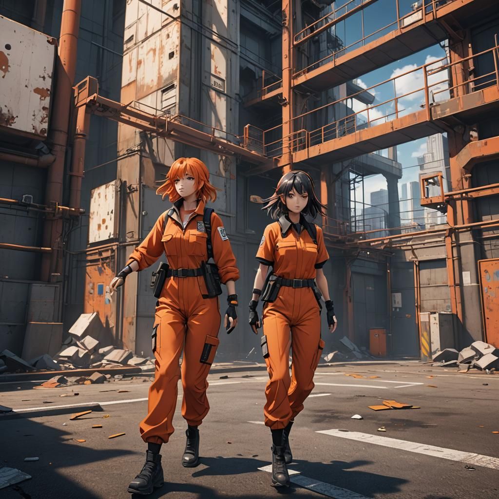 Anime Inmates Escape Futuristic Prison in Matte Painting Sty...