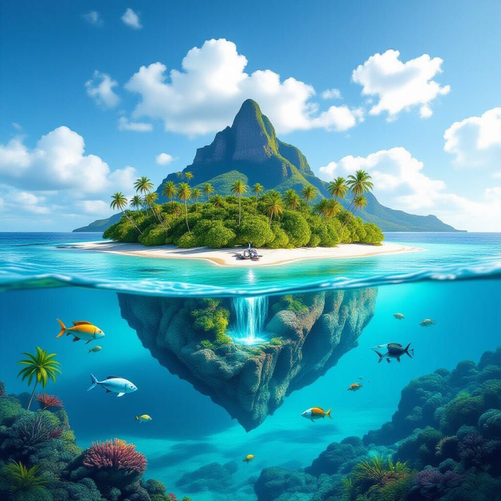 Exotic Island Amidst Surreal Artistic Landscape