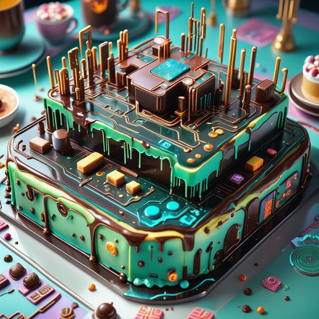 Circuit Board Cake with Coffee in Unreal Engine 5