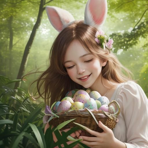 Children's Easter Egg Hunt in Spring Sunlight