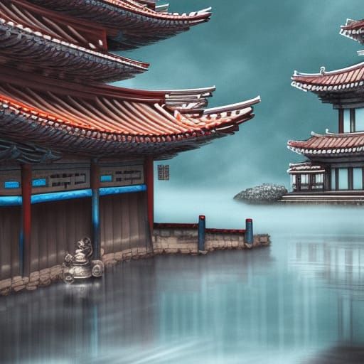 Korean Architecture with Gods: Ink Painting Style