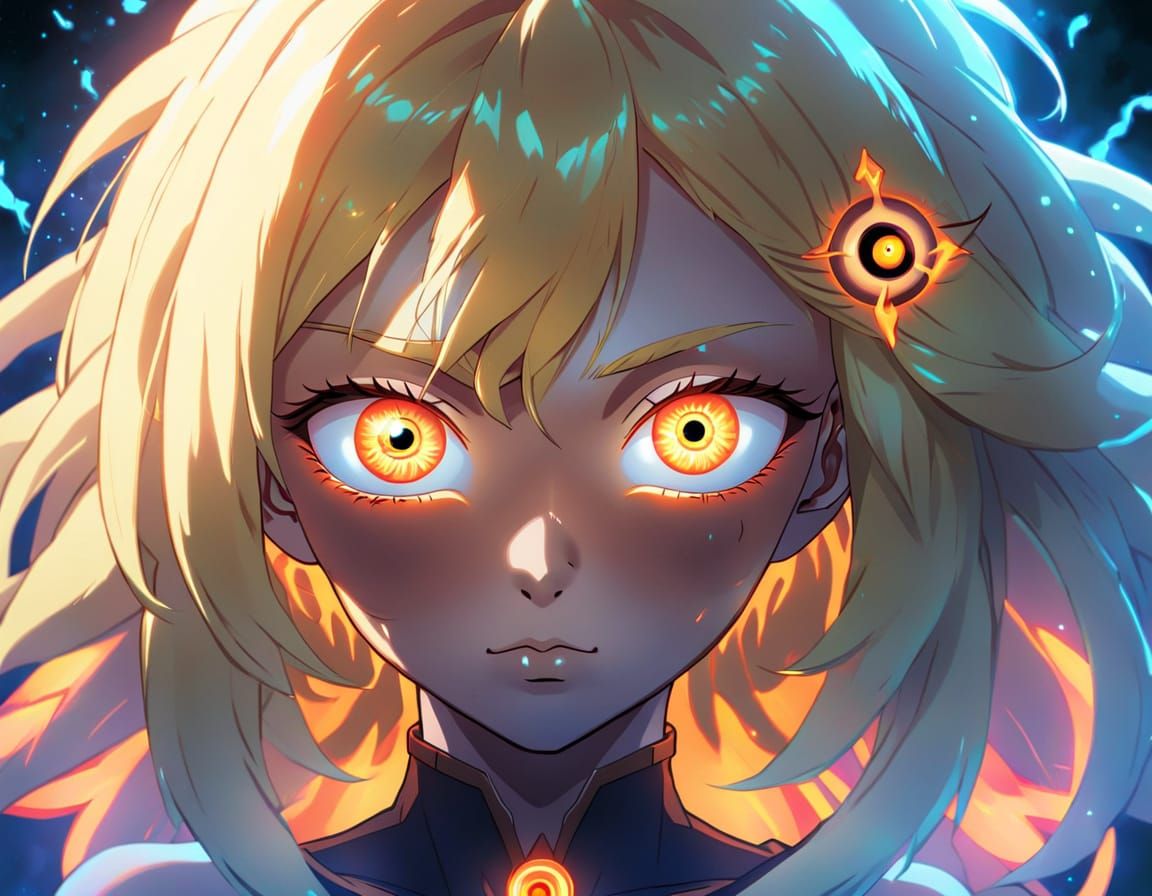 Ethereal Anime Goddess with Three Glowing Eyes