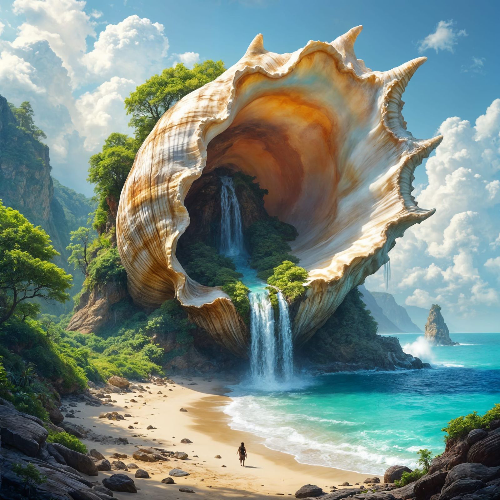 Majestic Ancient Conch Shell Forms Ethereal Coastal Arch