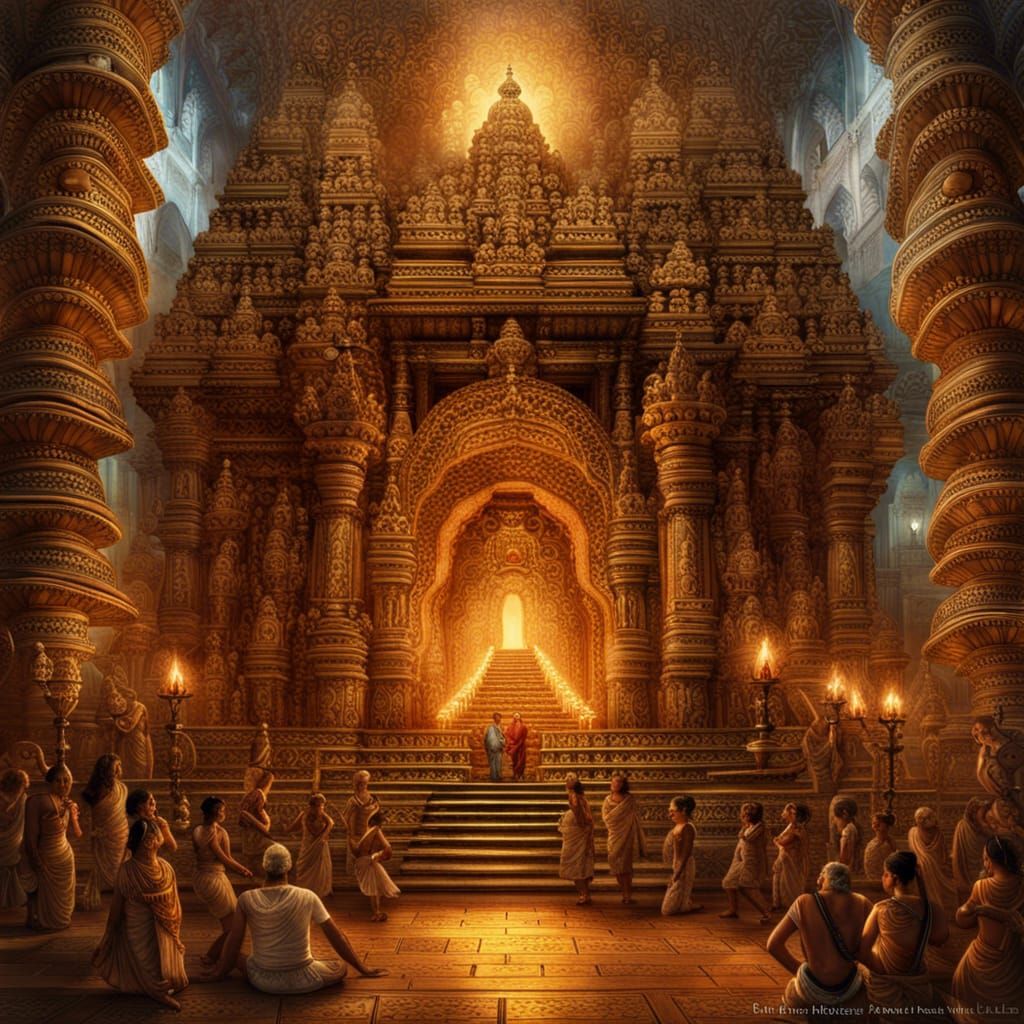 Ornate Hindu Temple with Dancers, Hyperdetailed Illustration