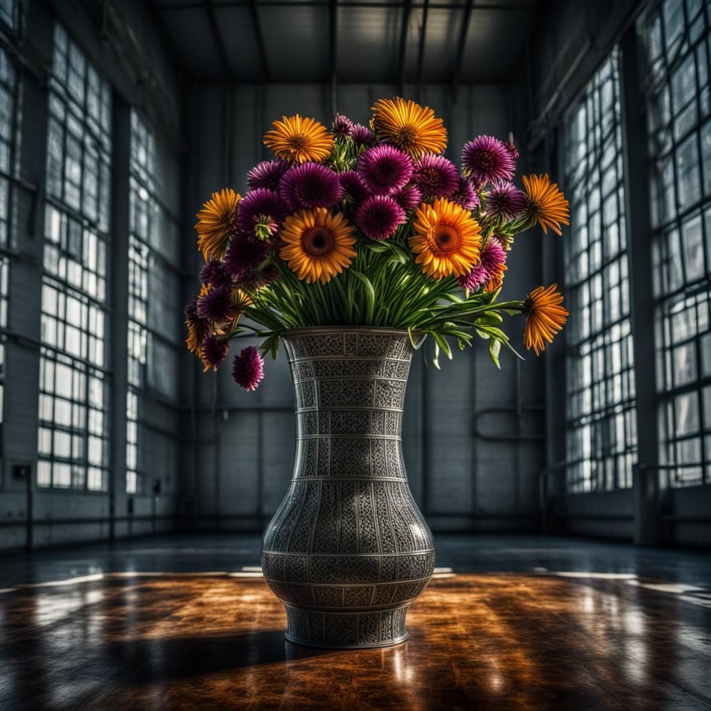 Nuclear cooling tower vase, flowers, intricate details, HDR, beautifully shot, hyperrealistic, sharp focus, 64 megapixel...