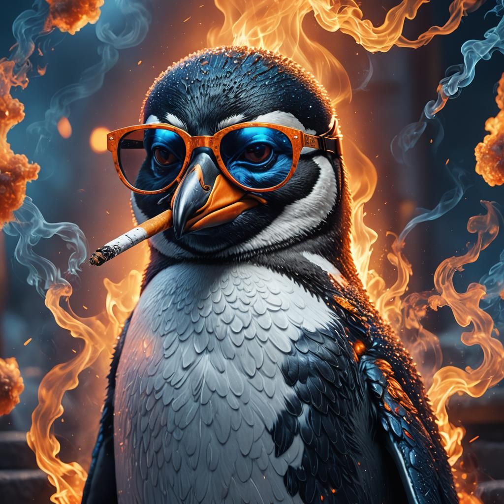 Penguin Smoking a Joint: Digital Matte Painting