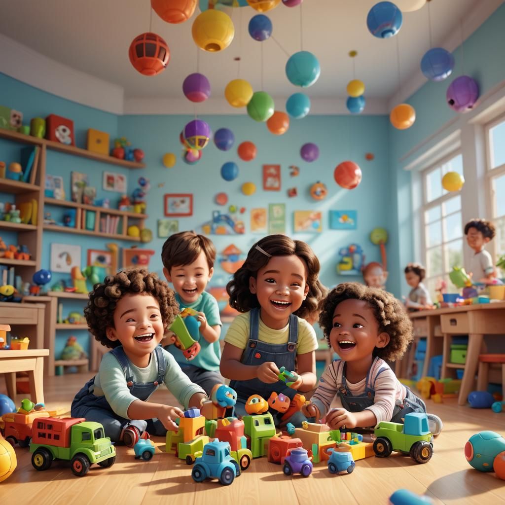Joyful Preschool Kids Playing: Pixar Style 3D Render