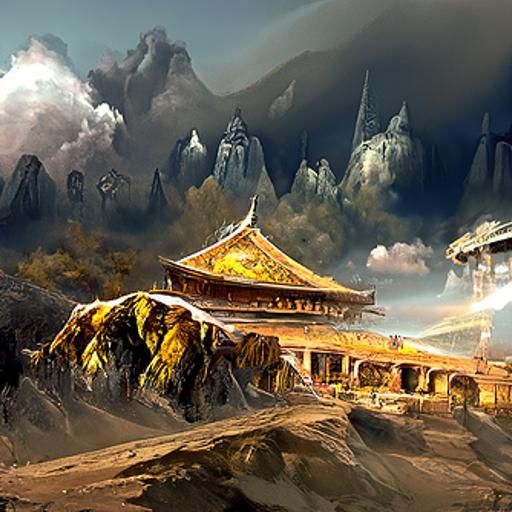 Fantasy Asian Temple with Sci-Fi Alien Architecture