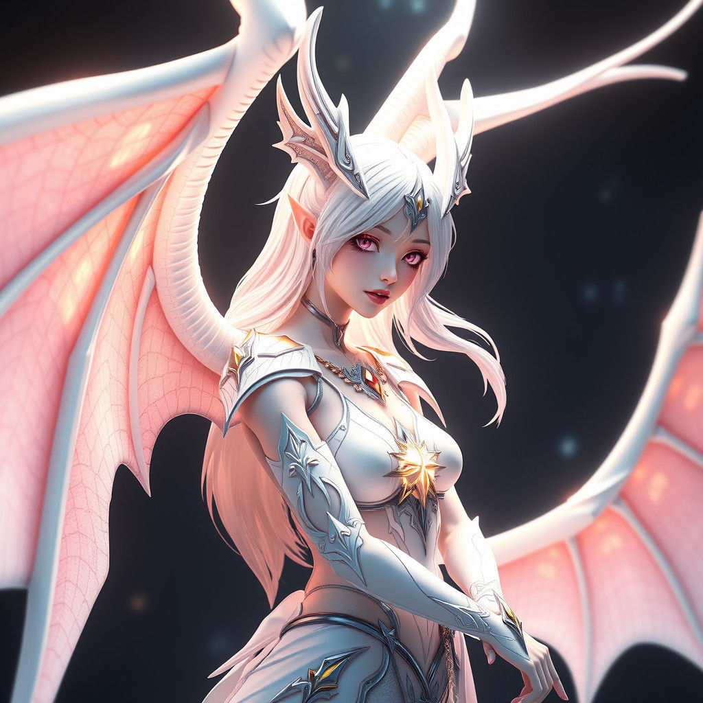 Anime Star Elf with Dragon Wings in 3D