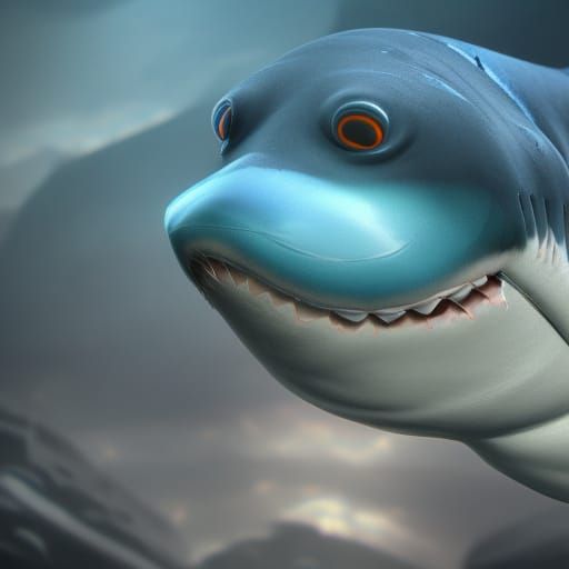 Detailed Matte Painting of a Blue Shark Plushie