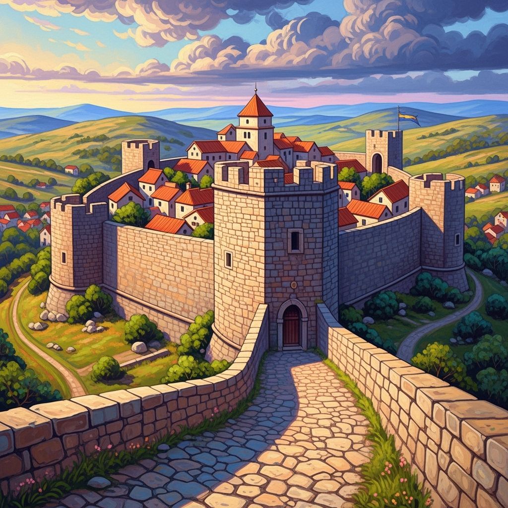 Hum, Croatia: A Medieval Cityscape Oil Painting