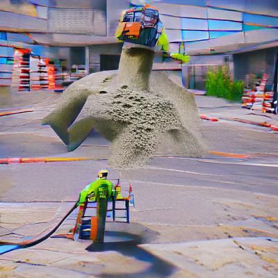 Weathered Concrete Man Statue in Cityscape